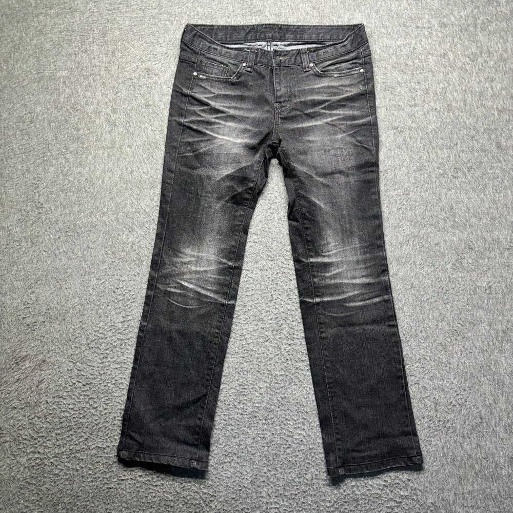 Almost Famous Women Black Straight Leg Jeans – Size 29 Faded Wash Stretch Denim